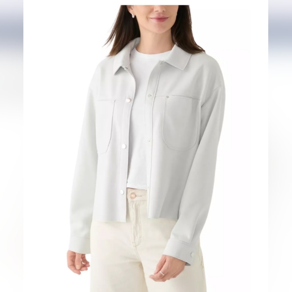 Philosophy Women's Vegan Suede Front Pocket Snap Jacket Shacket Blazer Grey Ice